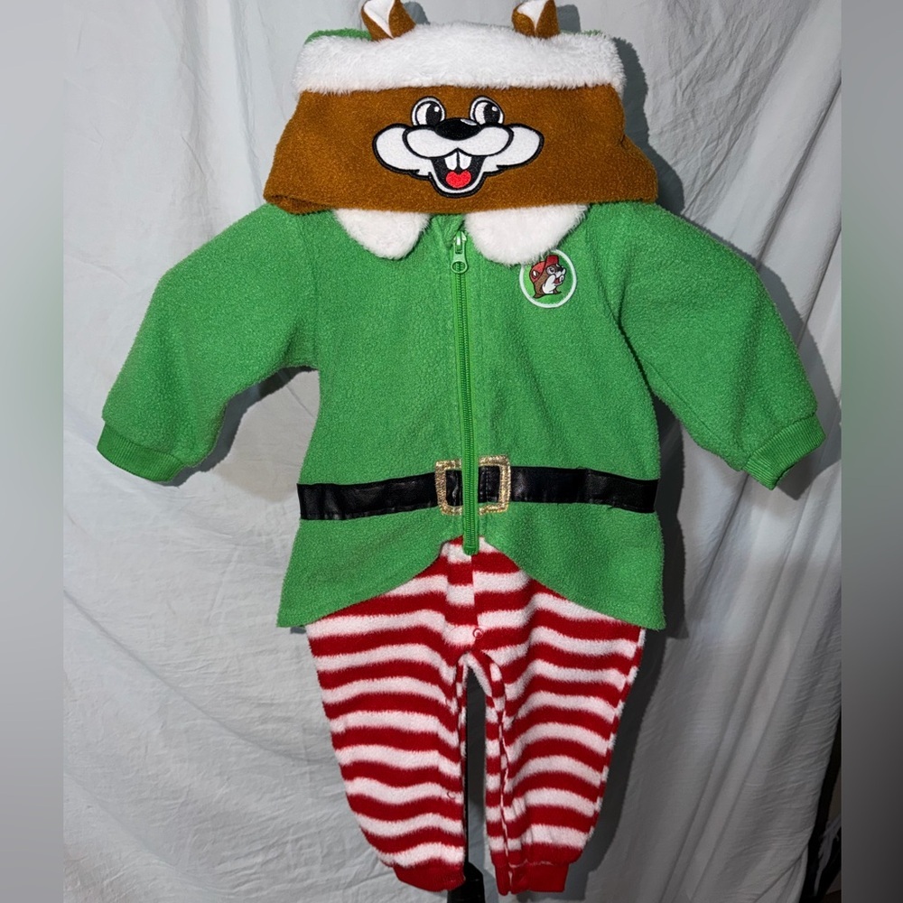 Buc-ee's Elf Green and White Fleece Onesie - Picture 2 of 8